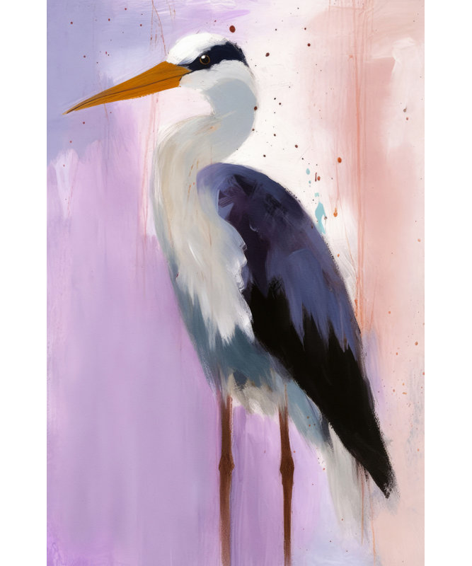 "Cigogne", art mural texturé encadré, Cadre noir, H 14 po x l 10 po