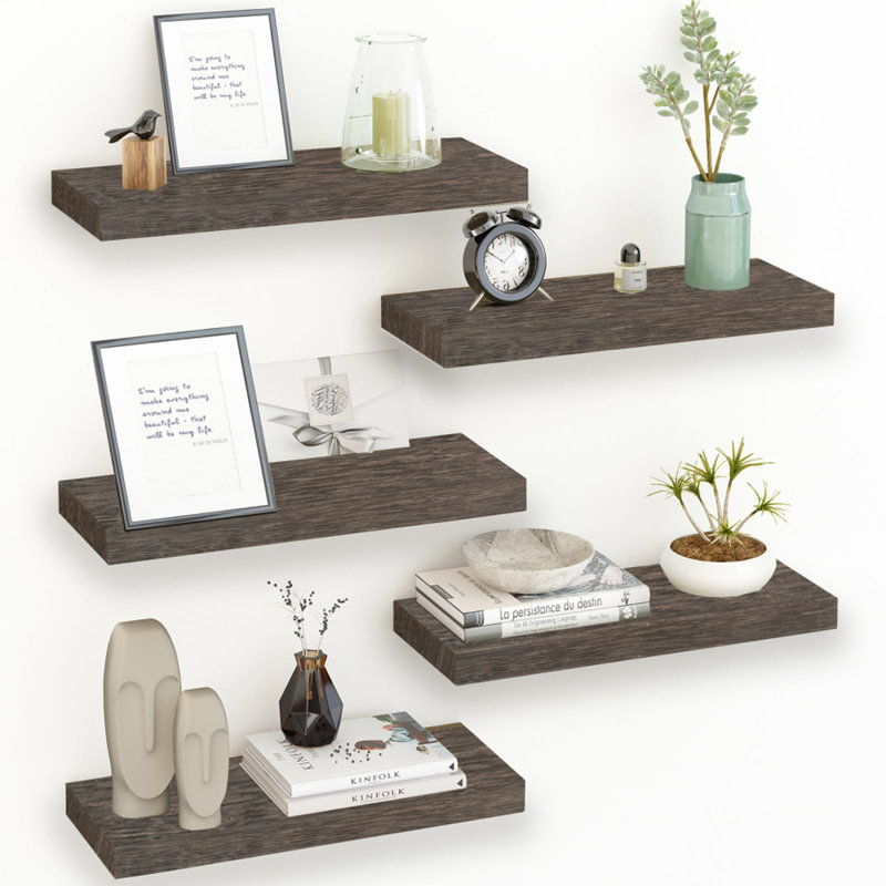 Carlean 5 Piece Wood Floating Shelf, Dark Brown
