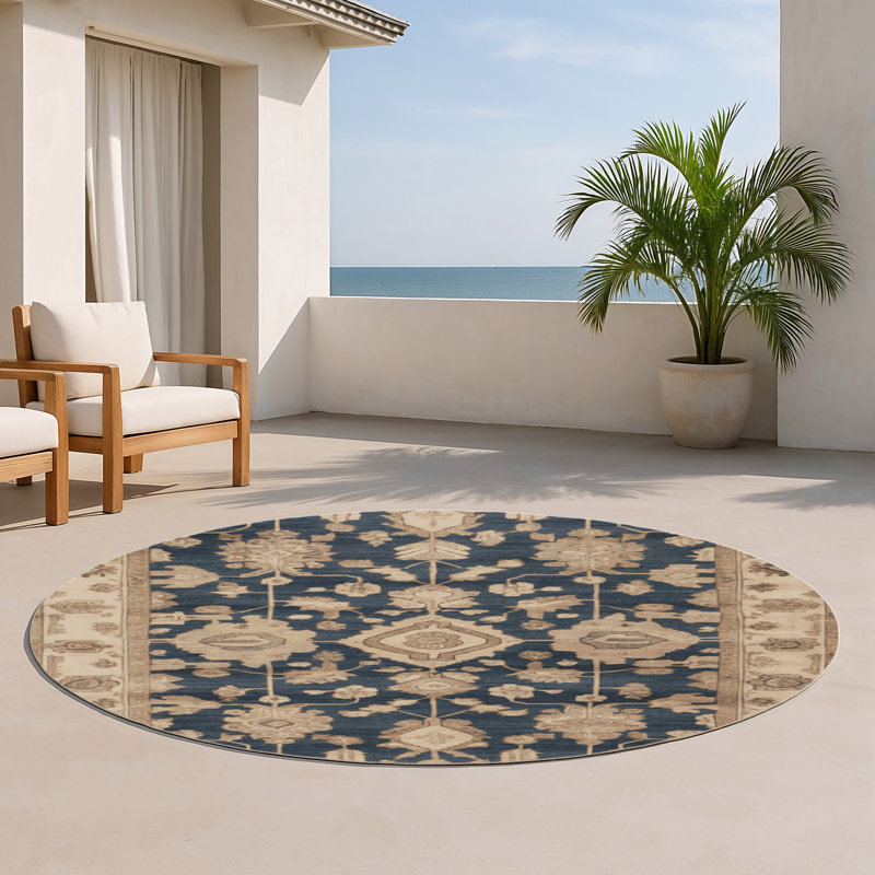 Overdyed Brown Indoor and Outdoor Area Rug, Round 5'