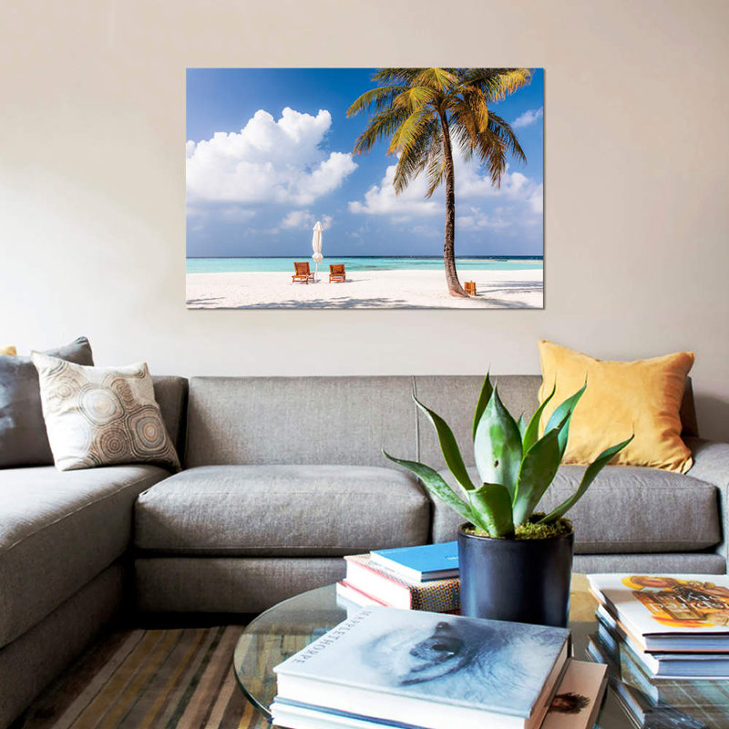 «Sunchairs on a Beach», H 26 po x l 40 po x P 1,5 po, Toile tendue