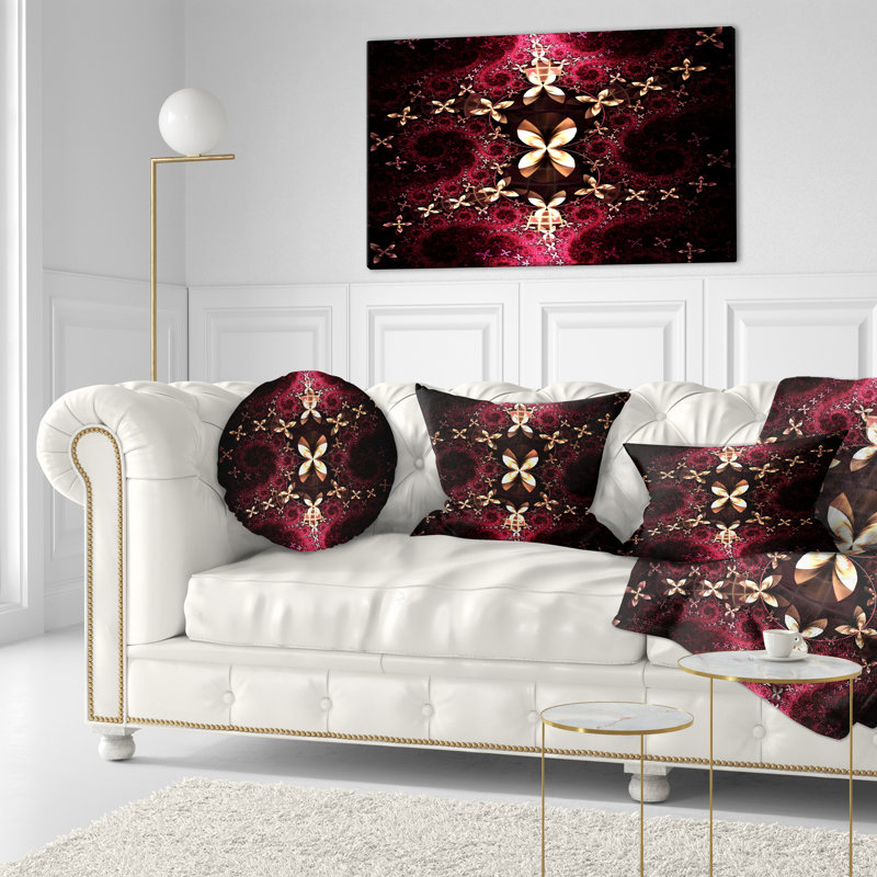 Motif de fleur jaune rouge fractal - coussin imprimé abstrait