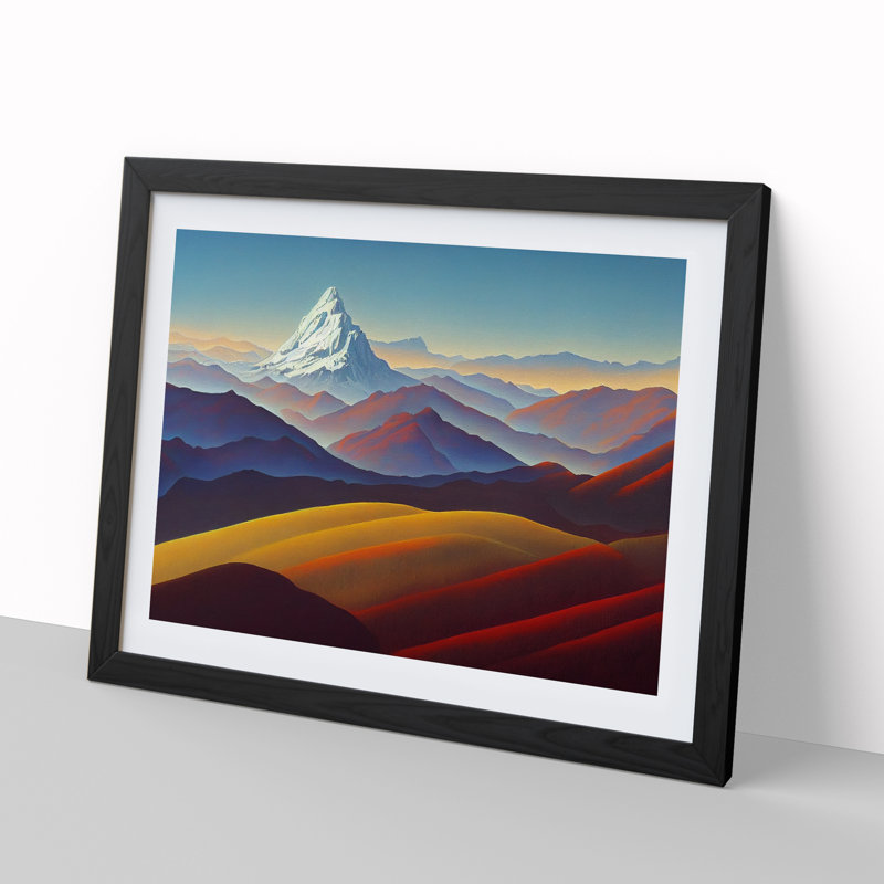 Artsy Mountain Landscape - Single Picture Frame Print, 25cm H x 34cm W, Black