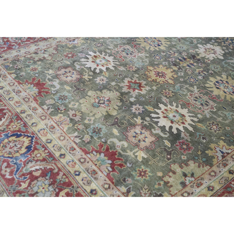 Wool Oriental Area Rug in Green/Rust