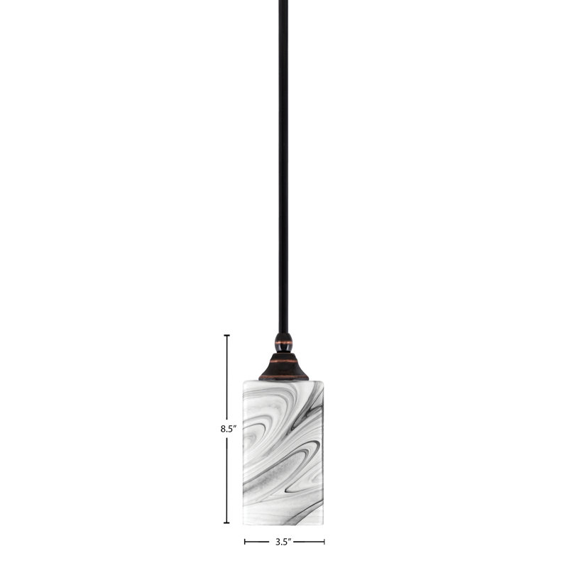Mini-luminaire suspendu suspendu avec une tige en cuivre noir avec verre onyx carré de 3,5 po