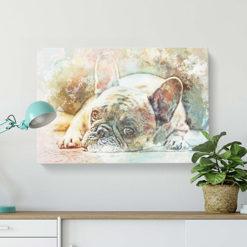 Fawn French Bulldog Dog in Abstract - Wrapped Canvas, 40cm H x 60cm W x 3cm D