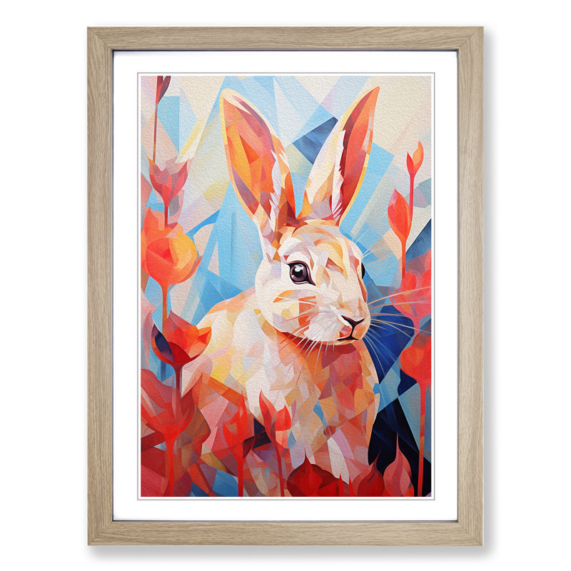 XYZ-FRM-V1223-5349 Rabbit Orphism - Single Picture Frame Print on Wood, 64cm H x 46cm W x 2cm D, Oak