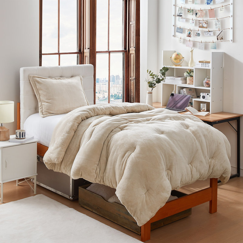 Ensemble d'édredon surdimensionné Thickest Comas, Édredon simple extra long + 1 taie décorative st, Beige