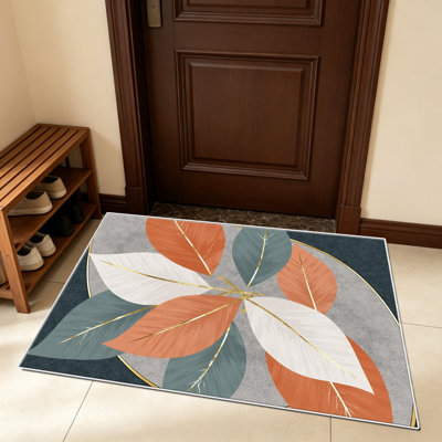 Tapis 1 feuille orange sarcelle, élégant tapis décoratif polyvalent, facile à nettoyer et à entretenir, meuble idéal pour la chambre à coucher, le salon, le couloir, le vestibule, le dortoir et le bureau afin de rafraîchir l'ambiance intérieure de votre maison