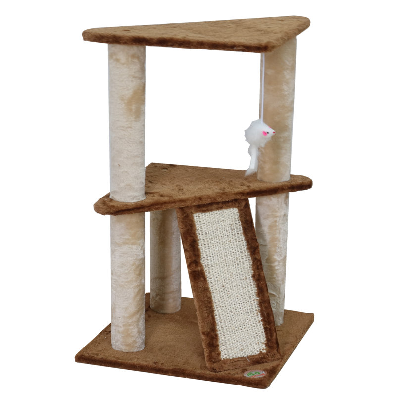 Beige and Brown Sisal Rope Cat Tree with Faux Fur