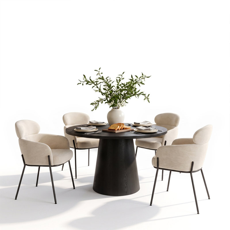 Ensemble de table de salle à manger extensible de 47 à 83 po avec fauteuils rembourrés, Beige, 5 Pieces: Table, 4 Chairs