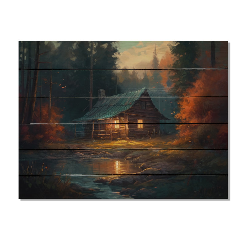 «Forest Escape Cabin III», reproduction sur bois, H 10 po x l 20 po x P 0,78 po
