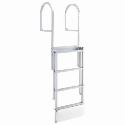 Échelle de quai rétractable en aluminium à 4 marches avec flotteur à levage automatique, larges marches antidérapantes, capacité de poids de 500 lb, échelle d'embarquement marine pour le lac et la piscine