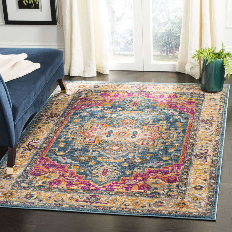 Tapis oriental bleu / rose Felty, Rectangle 10 pi x 14 pi