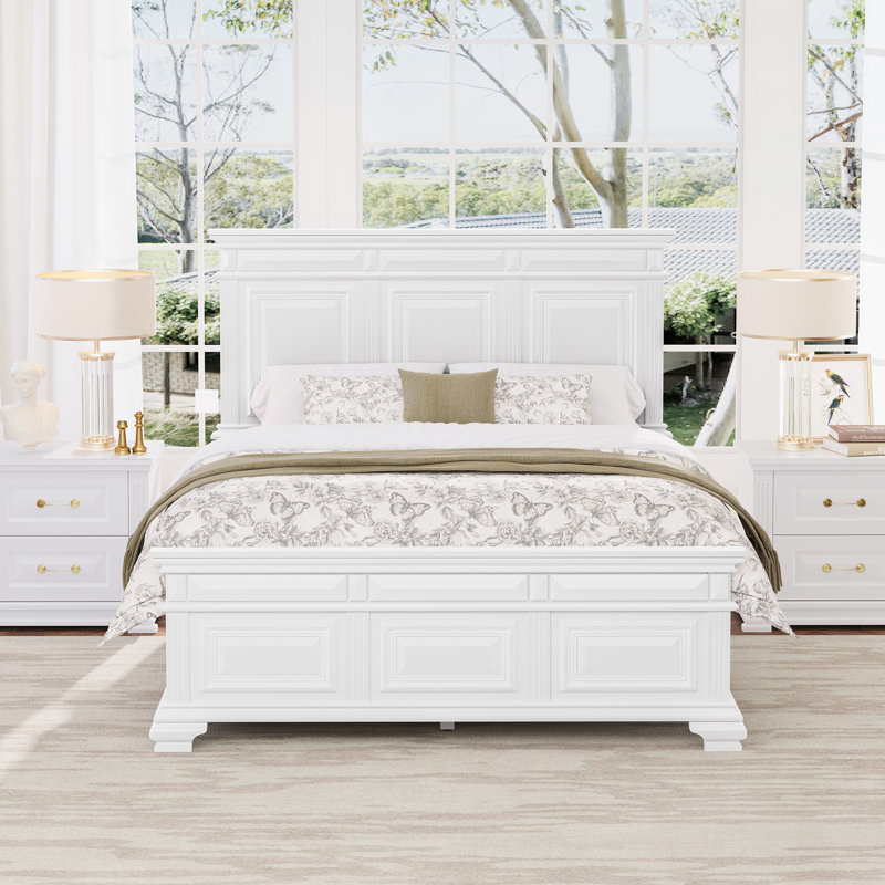 Lit plateforme en bois massif Abner, Blanc, Grand