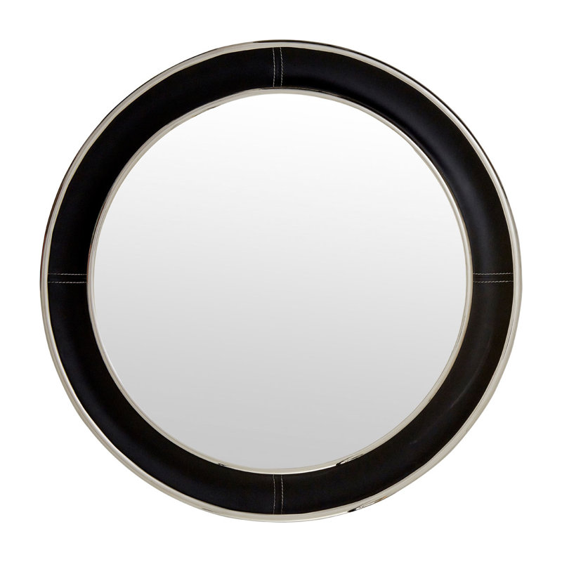 Check Solid Wood Flat Wall Mirror, Black, 45cm H x 45cm W x 4cm D