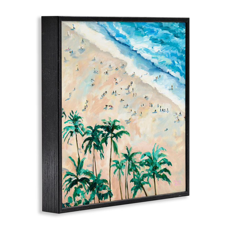Vue d'ensemble de la plage de Waikiki, giclée encadrée, design par Meredith Howse, Giclée noire de minuit encadrée