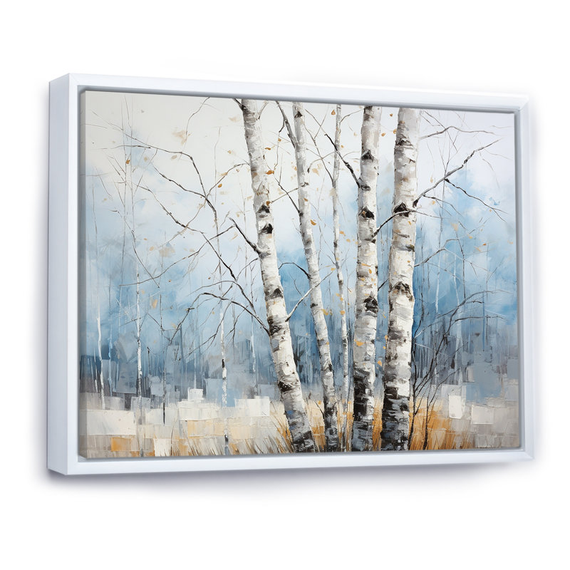 Bouleaux blancs, forêt, paysage d'hiver III - décoration murale bouleau, H 30 po x l 40 po, Cadre flottant blanc