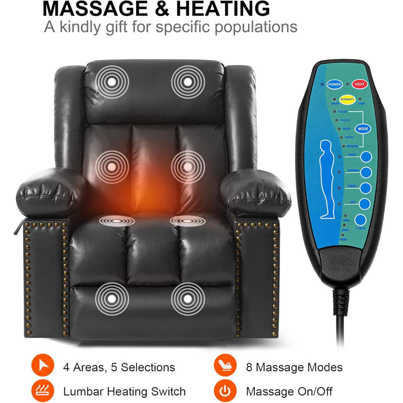 Electric Power Lift Recliner Chair With Heat And Massage For Elderly, Large Reclining Chair With 2 Concealed Cup Holders, USB Charging, And Heavy-Duty Frame For Living Room Or Bedroom