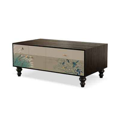 47.24" Black Solid Wood Rectangular Coffee Table