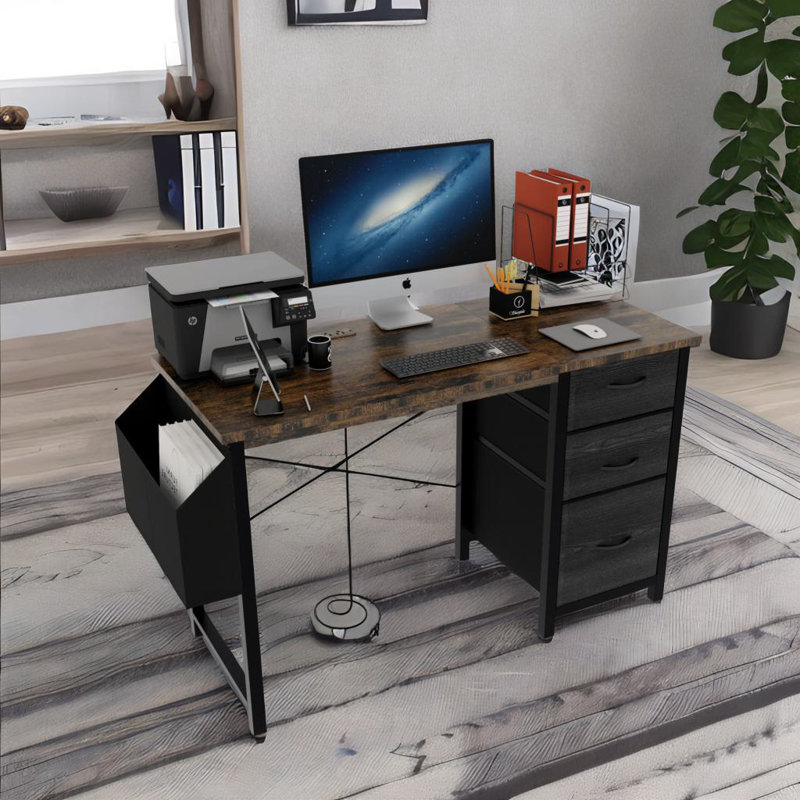 Bureau avec prise de courant, Brun, Noir, noir, noir, noir