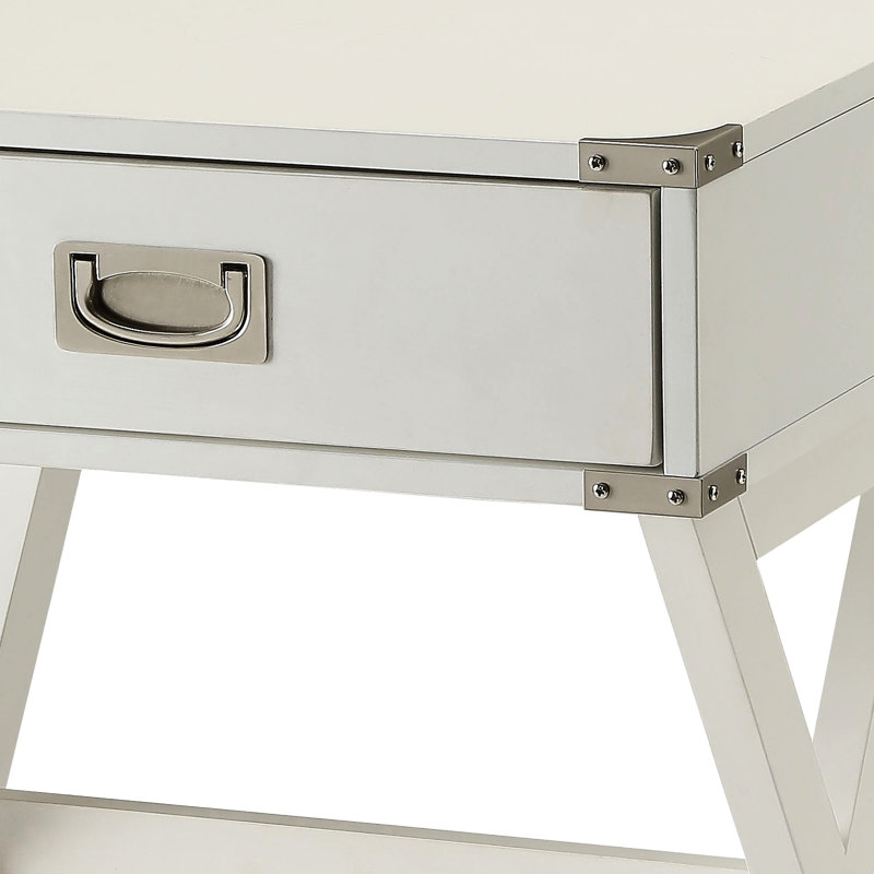 Table de bout blanche avec tiroir et fabrication en bois massif pour le salon - polyvalente et polyvalente, Blanc
