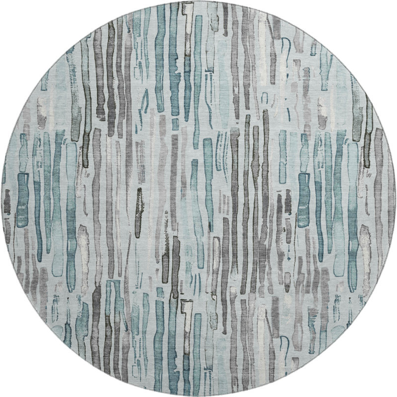 Tapis à rayures Mehara AMF1684 lavable à la machine de qualité supérieure, Rond 8 pi