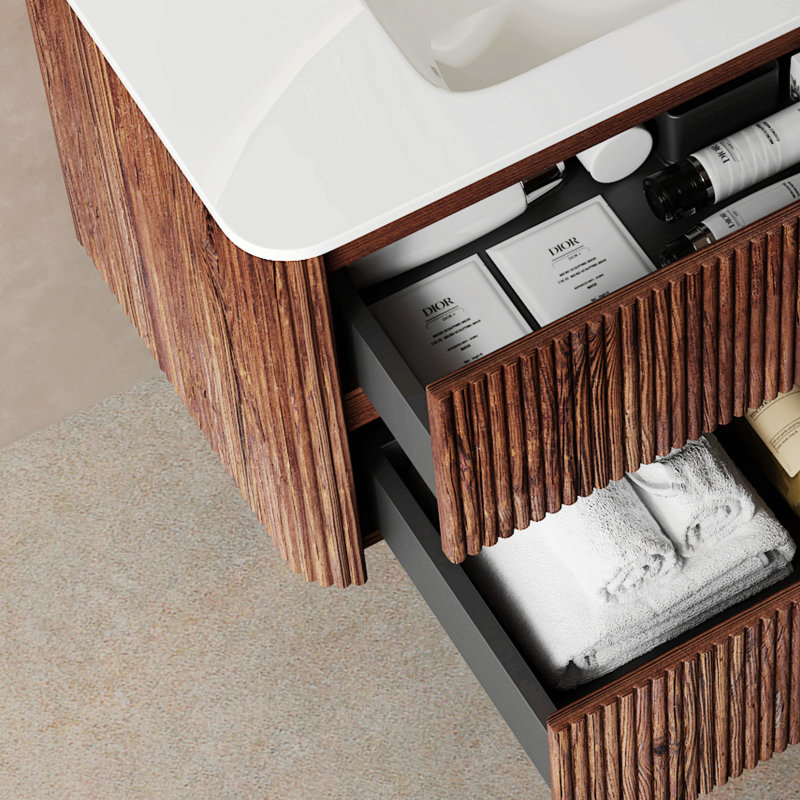 Meuble-lavabo de salle de bain 30 po avec évier, meuble de rangement autoportant moderne avec portes doubles, lavabo en céramique blanche sans robinet, couleur grain de bois en bois naturel