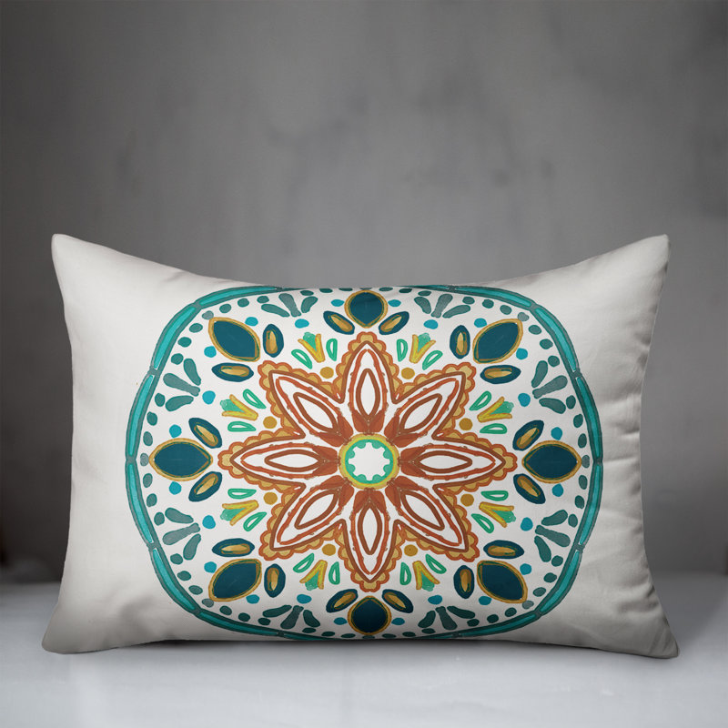 Outdoor Reversible Throw Pillow, Blue, Floral 1