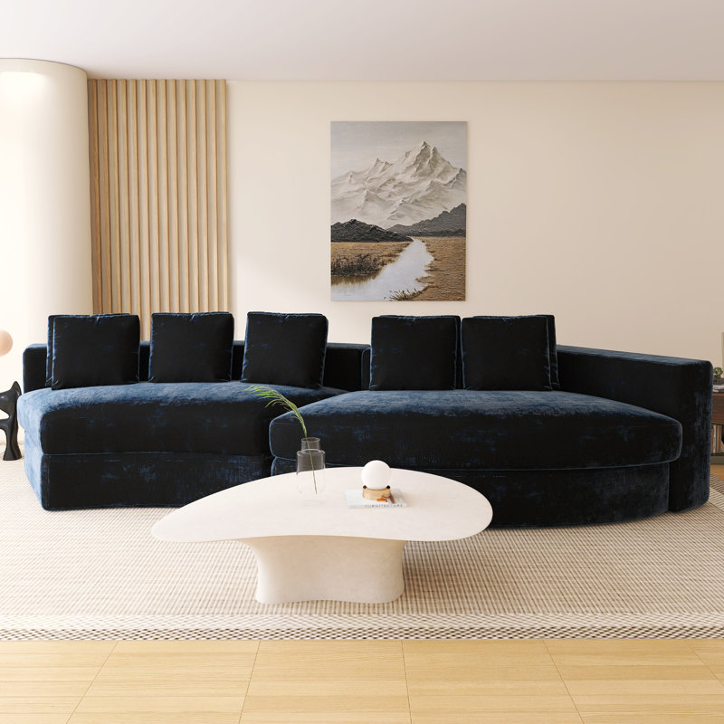 115.7" Pure Foam Modular Sofa, Blue Chenille