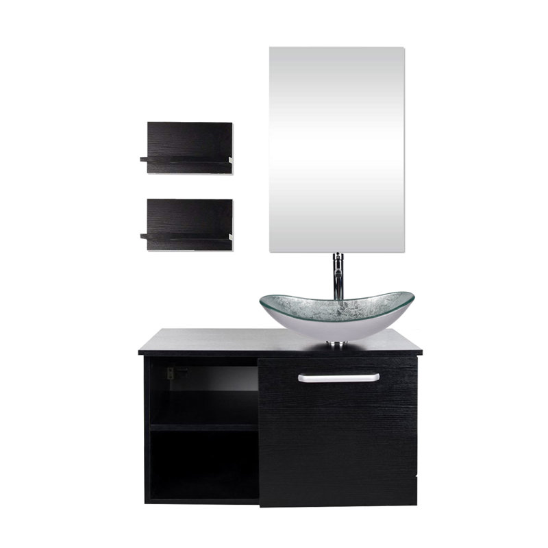 Mereworth 28" Wall-Mounted Single Bathroom Vanity Set, Silver, Chrome, Black