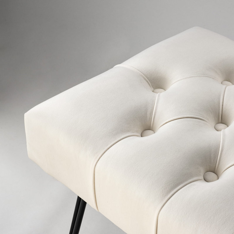 Velvet Upholstered Bench, H40 x W45 x D35cm, White