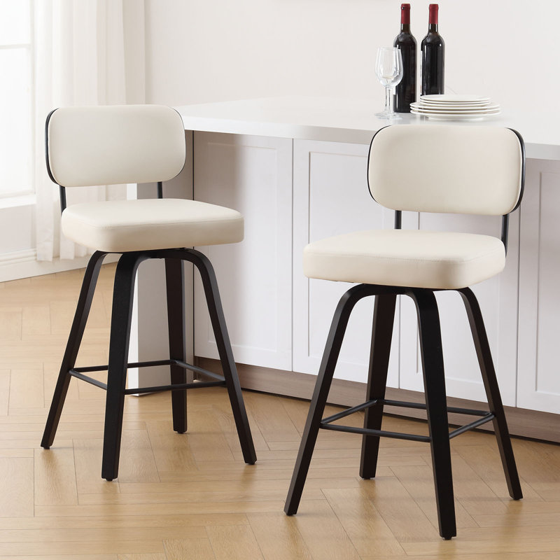 Tabouret de bar et de comptoir pivotant Cicero, Blanc, Tabouret de comptoir (siège d'une hauteur de 26 p, Noir