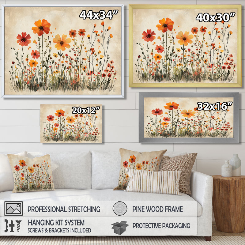 Iverson - Floral Wall Art, Brown, Impression encadrée flottante, H 16 po x l 32 po