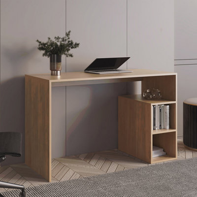 47" Wide Writing Desk, Natural Oak with Four Shelves for Home Office