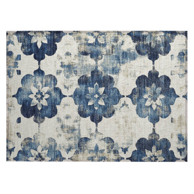 Machine Washable Indoor/Outdoor Xhevrie Navy Rug