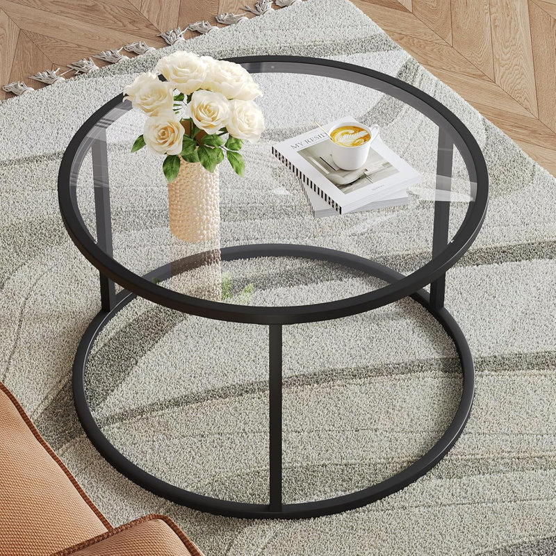 Small Glass Coffee Table Round, Black