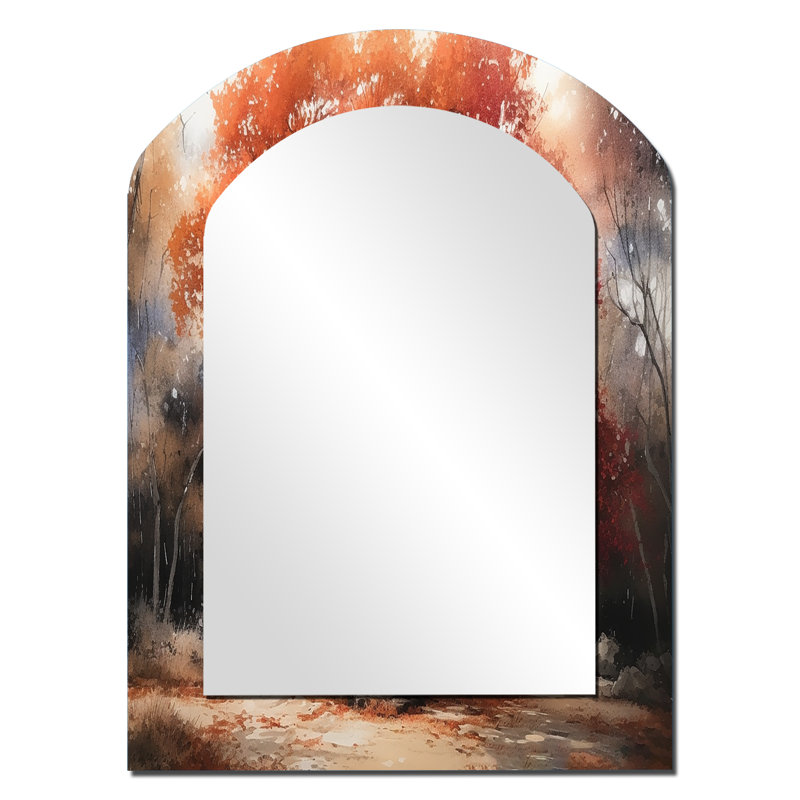Automne, feuillage d'arbre dans les bois II - miroir mural décoratif asymétrique floral, 34 po x 25 po