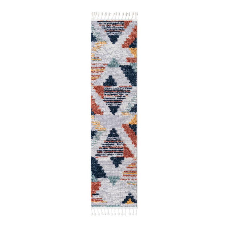 Polypropylène tissé à la machine Kinde Southwestern intérieur / extérieur gris, Tapis de couloir 2 pi x 8 pi