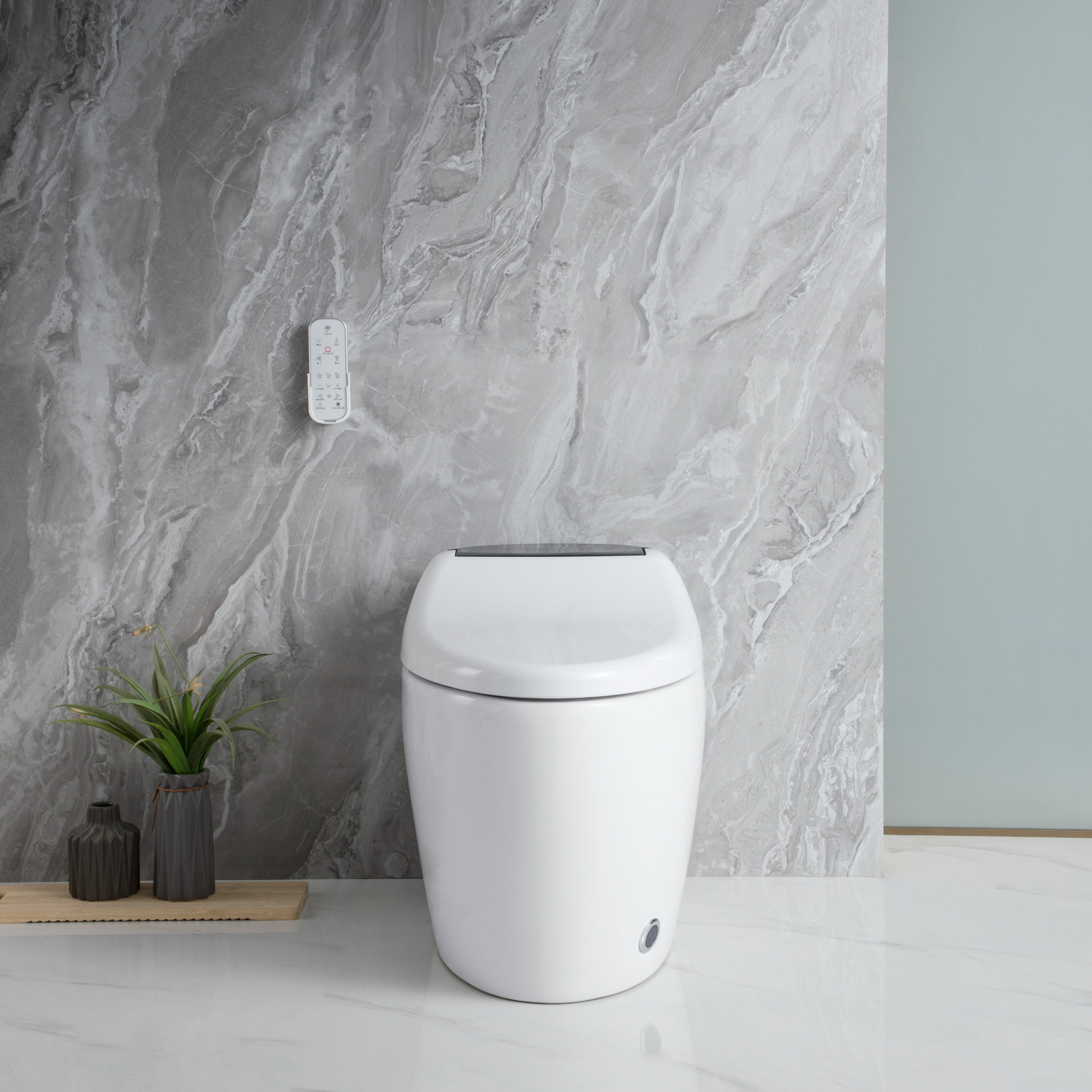 ANZZI White Touchless Flush Elongated Custom Height Back-to-wall