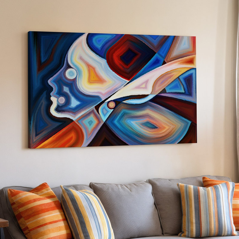 Toile, composition abstraite vibrante avec formes géométriques complexes et couleurs vives de l'art mural rappelant le vitrail
