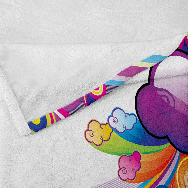 Ambesonne Cartoon Fleece Throw Blanket Rainbow Colored Clouds Multicolor, 60" W x 80" L