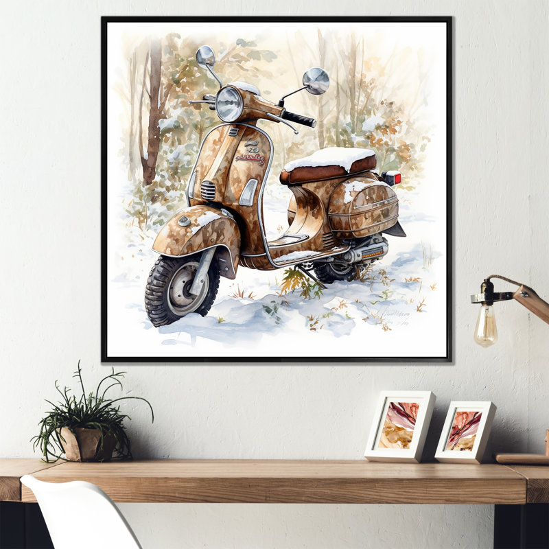 Scooter Charm In Winter II sur impression sur toile, Cadre flottant noir, H 30 po x l 30 po x P 1 po