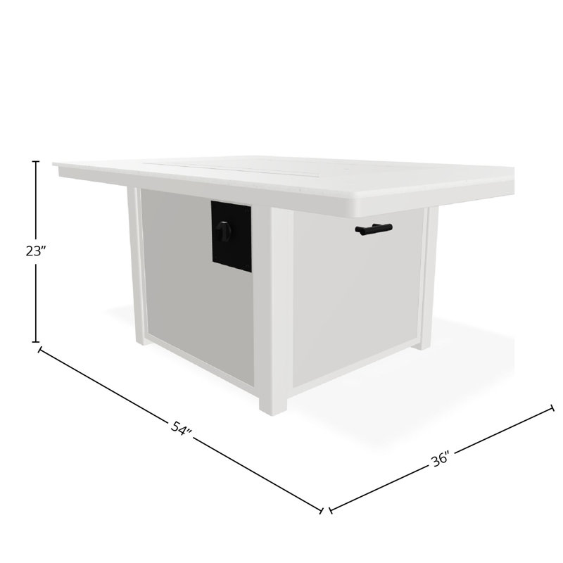 36" x 54" Origins 55,000 BTU Fire Table with Fire Glass and Center Burner Lid with Propane Shelf, Snow/Avonite Nordic