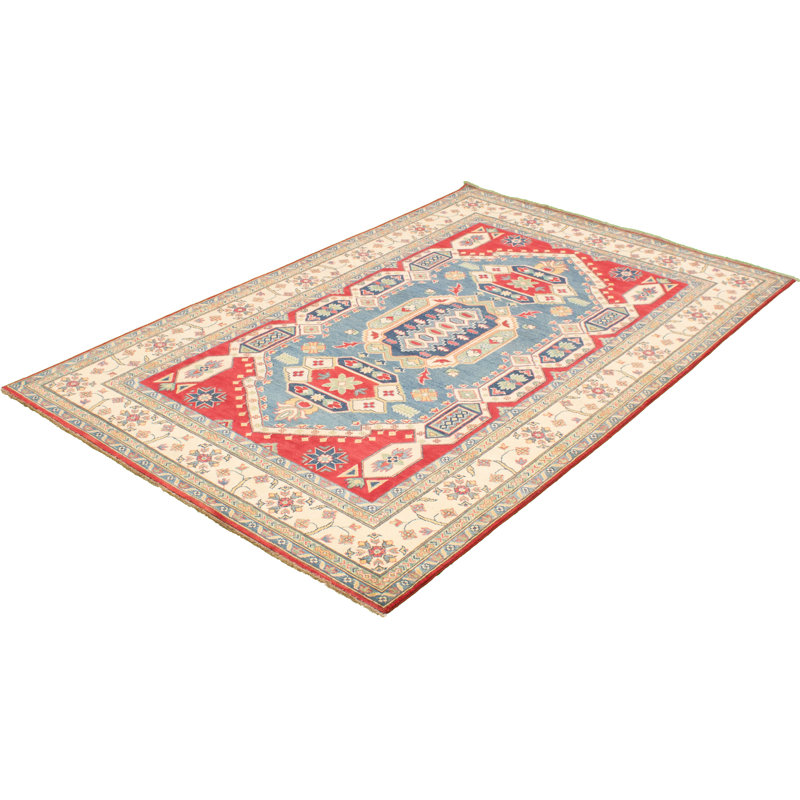 Tapis unique en laine noué à la main Gazni des années 2010 de 6 pi 5 po x 10 pi 3 po or / bleu Qaiden