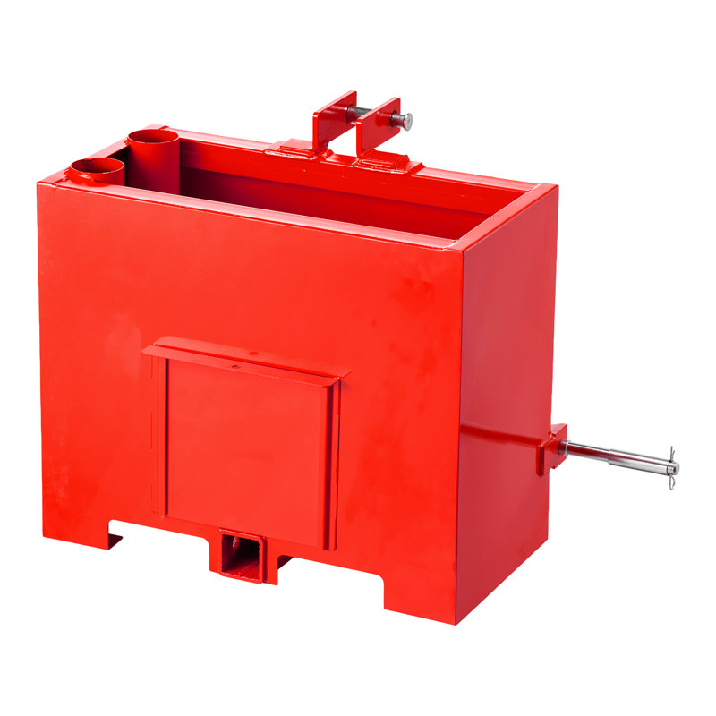 Boîte de ballast, tracteur à 3 points de catégorie 1, capacité de 800 lb, avec récepteur d'attelage standard de 2 pouces, accessoire de chargeur durable en acier robuste à grand volume avec porte coulissante de 3,2 pi³, rouge
