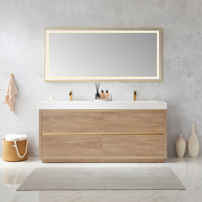 Ensemble de meuble-lavabo double 72 po Beira, Chêne nord-américain, Blanc