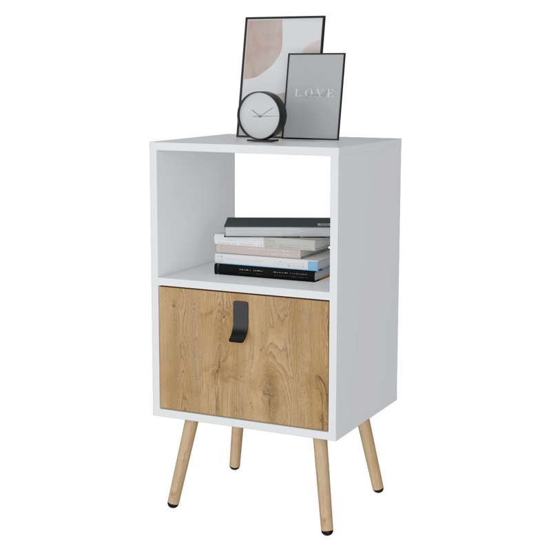 Table de chevet blanche et naturelle avec rangement ouvert et chambre à 1 tiroir élégante