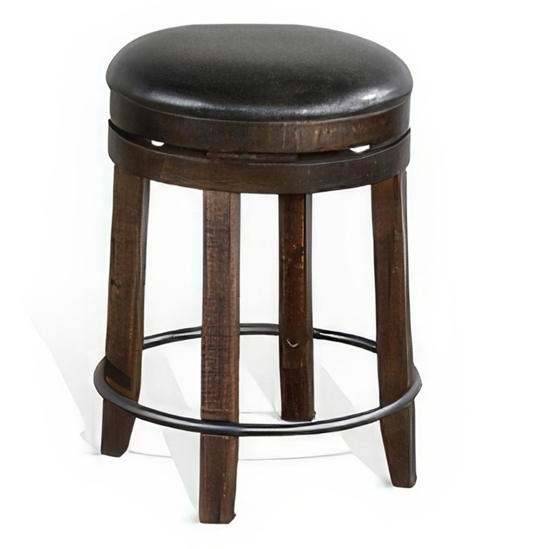 Ensemble de 2 tabourets de bar pivotants Flint, similicuir noir, bois brun foncé