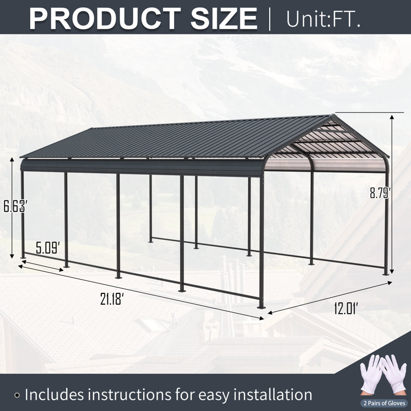 12x21 Metal Heavy Duty Carport Outdoor Canopy Large Garage with Galvanized Steel Roof and Frame for Driveway Car,Truck