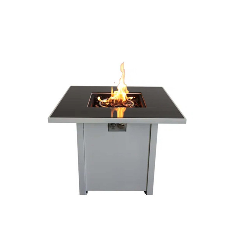 Fire Pit With Powder-Coated Finish And Smoked Glass Top, White